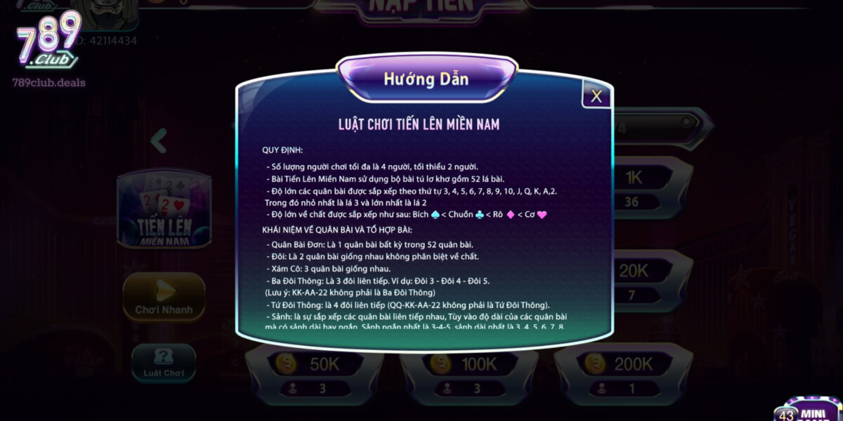 Quy Định của bài Tiến Lên Miền Nam Tại 789Club