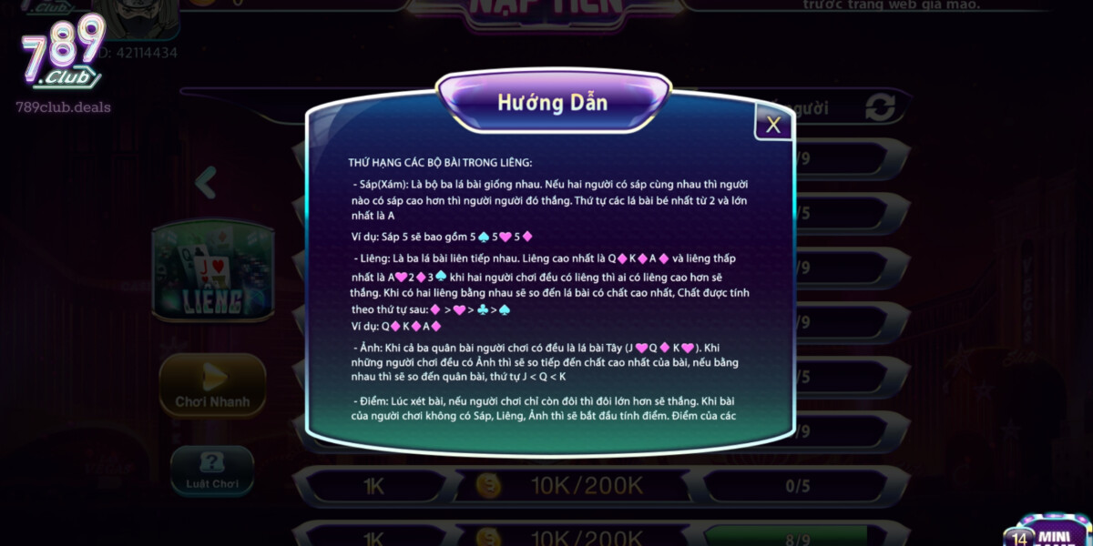 Thứ Hạng Của Các Tổ Hợp Bài Trong Liêng Tại 789Club